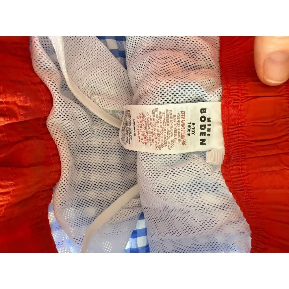 Mini Boden Blue Gingham Swim Trunks Board Shorts Boys 9-10